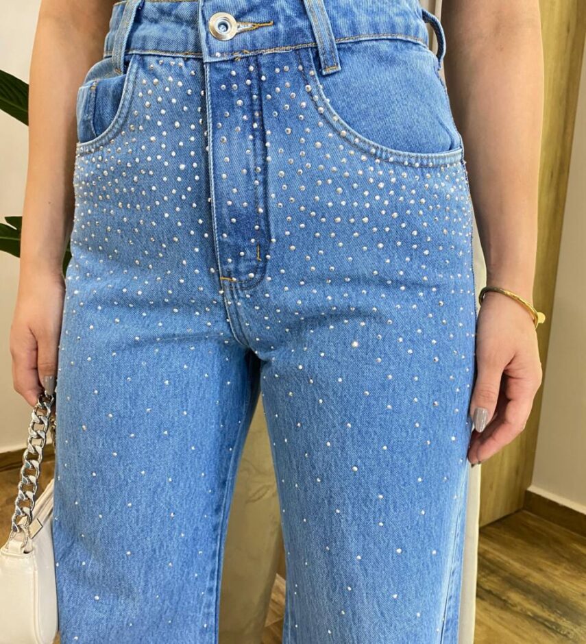 Calça Jeans Feminina Claire Wide Leg com Aplicações 964 - Fernanda Ramos Store