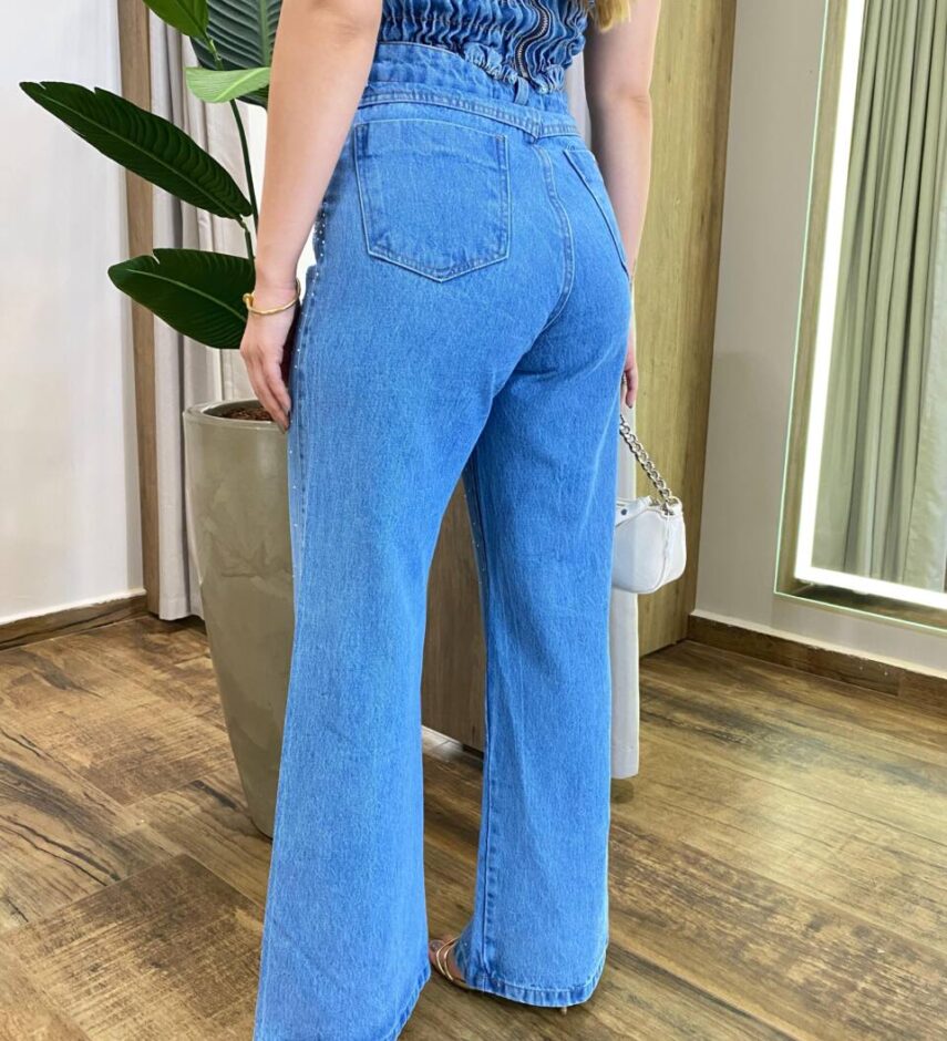 Calça Jeans Feminina Claire Wide Leg com Aplicações 964 - Fernanda Ramos Store