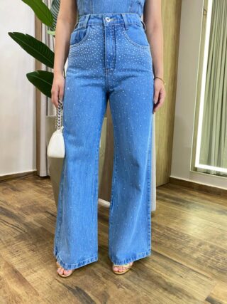 Calça Jeans Feminina Claire Wide Leg com Aplicações 964 - Fernanda Ramos Store