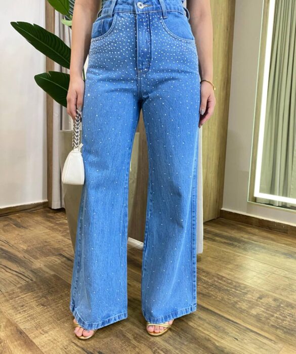 Calça Jeans Feminina Claire Wide Leg com Aplicações 964 - Fernanda Ramos Store