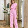 Conjunto Feminino Alfaiataria Isa Cropped e Calça Pantalona Rosa - Fernanda Ramos Store