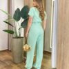 Conjunto Feminino Alfaiataria Isa Cropped e Calça Pantalona Verde - Fernanda Ramos Store