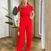 Conjunto Feminino Alfaiataria Isa Cropped e Calça Pantalona Vermelho - Fernanda Ramos Store