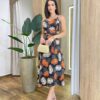 Conjunto Feminino Cropped e Saia Midi Envelope Preto Estampado - Fernanda Ramos Store