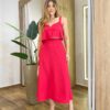 Conjunto Feminino Ester Cropped Babado sem Bojo e Saia Midi Vermelho - Fernanda Ramos Store