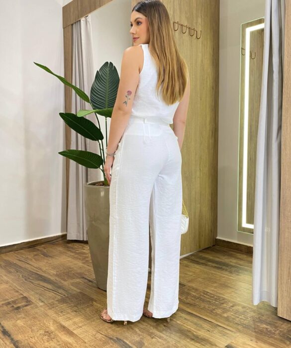 Conjunto Feminino Fernanda Regata e Calça Pantalona Off White - Fernanda Ramos Store