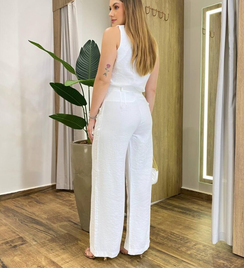 Conjunto Feminino Fernanda Regata e Calça Pantalona Off White - Fernanda Ramos Store