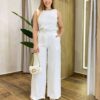 Conjunto Feminino Fernanda Regata e Calça Pantalona Off White - Fernanda Ramos Store