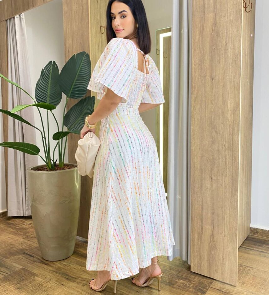 Conjunto Feminino Mary Cropped e Saia Midi Off White Listrado - Fernanda Ramos Store