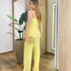 Conjunto Feminino Núbia Cropped Nula Manga e Calça Pantalona Amarelo - Fernanda Ramos Store