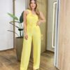 Conjunto Feminino Núbia Cropped Nula Manga e Calça Pantalona Amarelo - Fernanda Ramos Store