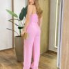 Conjunto Feminino Núbia Cropped Nula Manga e Calça Pantalona Rosa - Fernanda Ramos Store