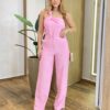 Conjunto Feminino Núbia Cropped Nula Manga e Calça Pantalona Rosa - Fernanda Ramos Store