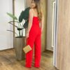 Conjunto Feminino Núbia Cropped Nula Manga e Calça Pantalona Vermelho - Fernanda Ramos Store