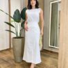 Conjunto Feminino Viscolinho Flora Regata e Saia Midi Off White - Fernanda Ramos Store