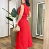 Conjunto Feminino Viscolinho Flora Regata e Saia Midi Vermelho - Fernanda Ramos Store