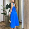 Conjunto Júlia Sarja com Elastano Cropped sem Bojo e Saia Midi Azul - Fernanda Ramos Store