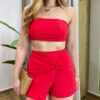 Conjunto Poliamida Marcela Top sem Bojo e Short Saia Vermelho - Fernanda Ramos Store