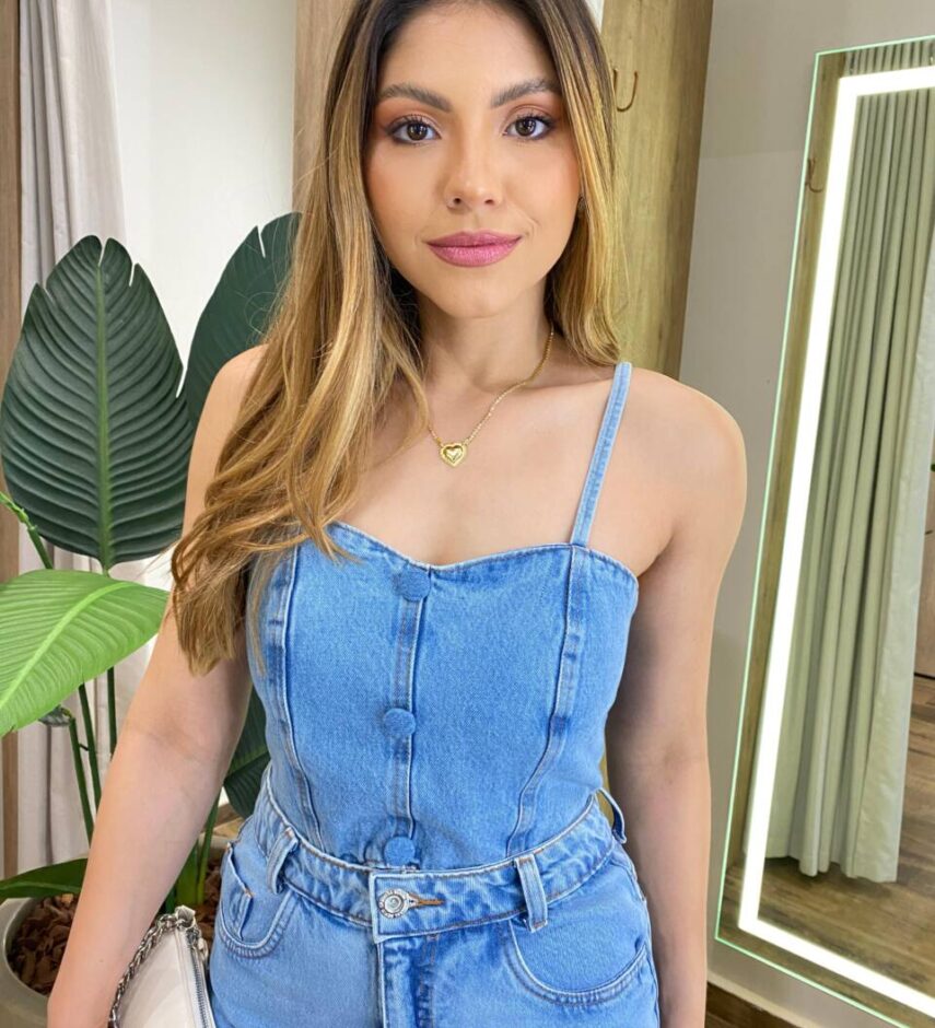 Cropped Feminino Jeans Antonella sem Bojo com Lastex e Botões Falso - Fernanda Ramos Store