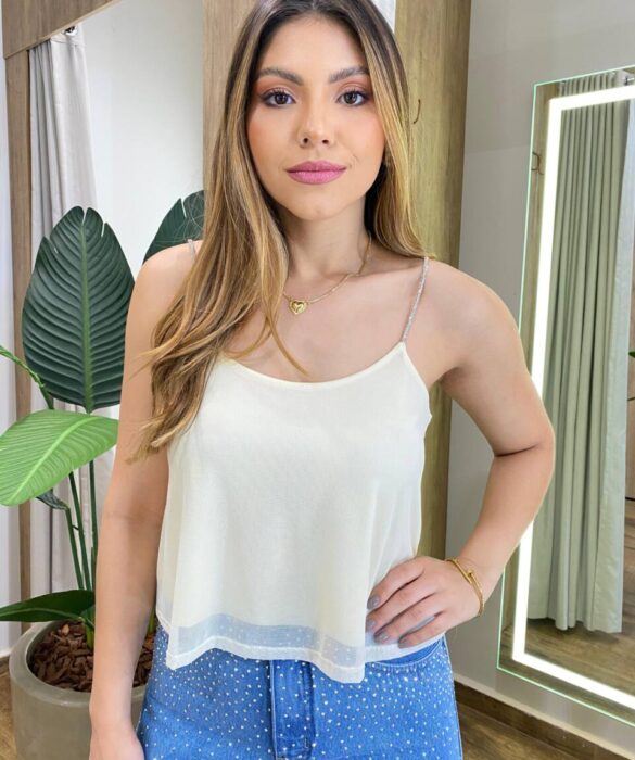 Cropped Feminino Liz sem Bojo Detalhe Alça em Strass Amarelo - Fernanda Ramos Store