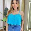 Cropped Feminino Maitê Plissado Alça Regulável com Bojo Azul - Fernanda Ramos Store