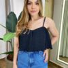 Cropped Feminino Maitê Plissado Alça Regulável com Bojo Preto - Fernanda Ramos Store