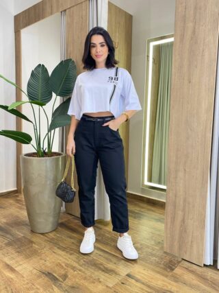 Cropped Feminino Manga Curta Cléo Estampado Branco - Fernanda Ramos Store