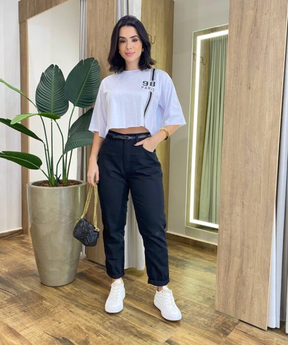 Cropped Feminino Manga Curta Cléo Estampado Branco - Fernanda Ramos Store