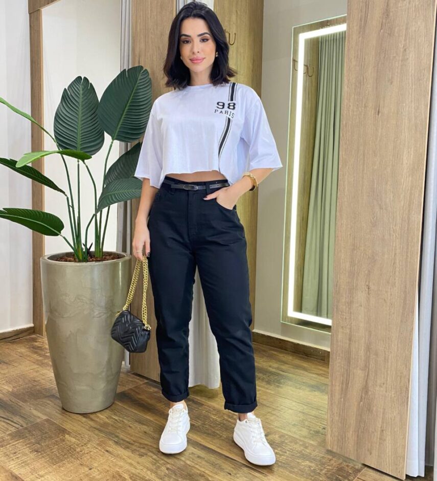 Cropped Feminino Manga Curta Cléo Estampado Branco - Fernanda Ramos Store