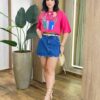 Cropped Feminino Manga Curta Kelly Estampado Pink - Fernanda Ramos Store