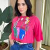 Cropped Feminino Manga Curta Kelly Estampado Pink - Fernanda Ramos Store