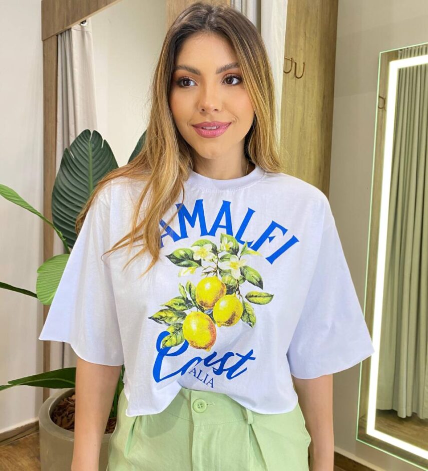 Cropped Feminino Manga Curta Pietra Estampado Branco - Fernanda Ramos Store