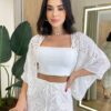 Kimono Feminino Curto Bianca Laise Bordado Off White - Fernanda Ramos Store