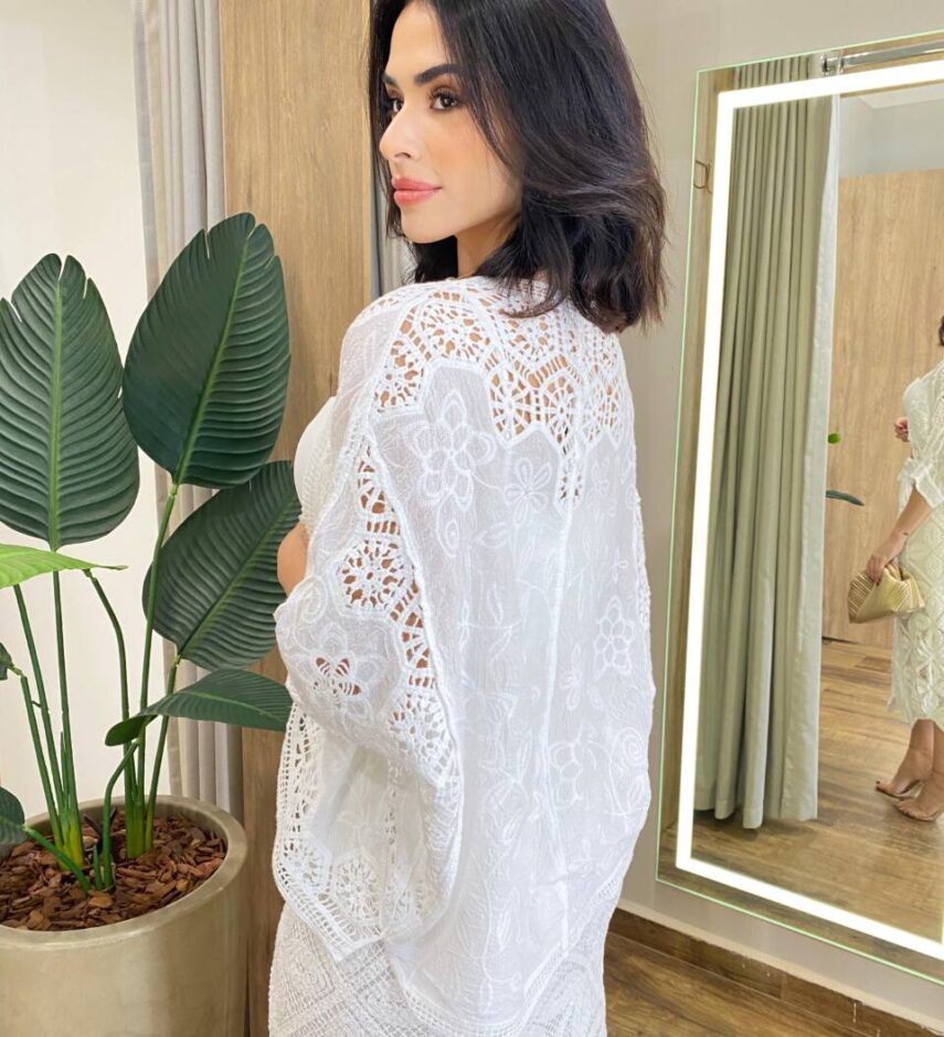 Kimono Feminino Curto Bianca Laise Bordado Off White - Fernanda Ramos Store