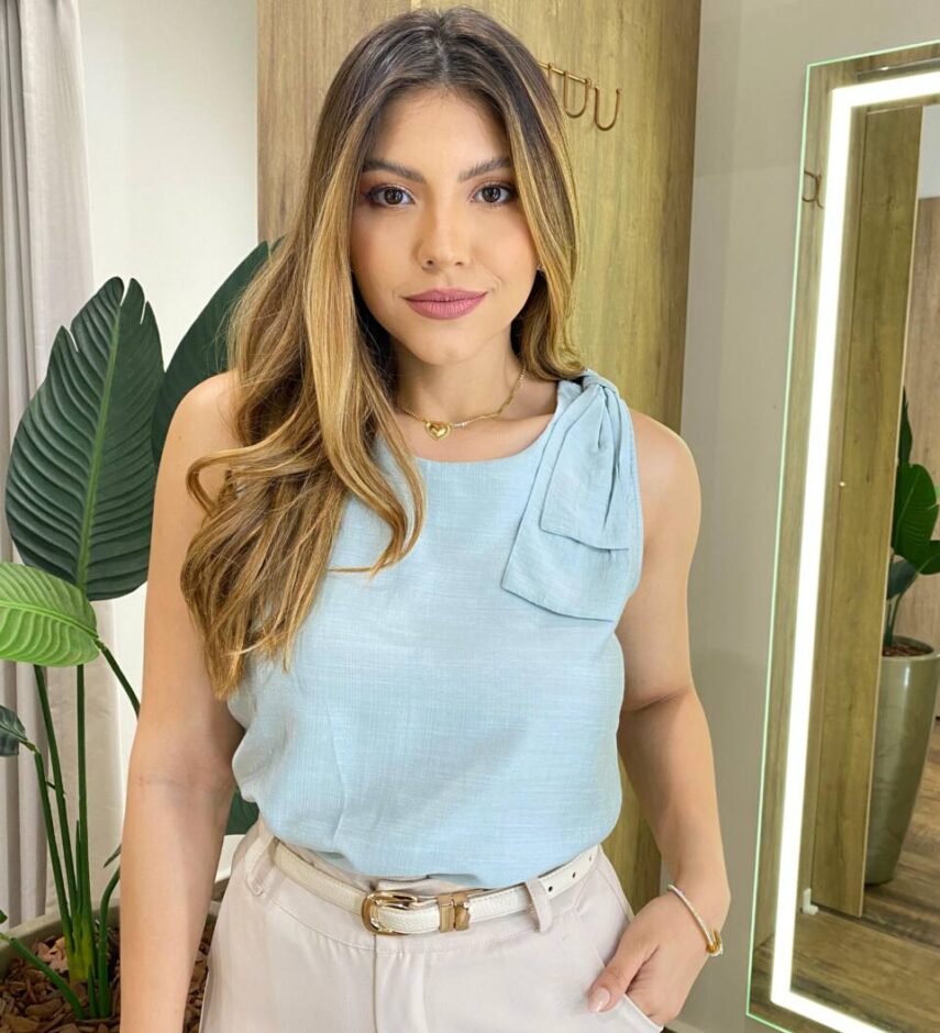 Regata Feminina Bruna com Detalhe de Laço Verde Água - Fernanda Ramos Store