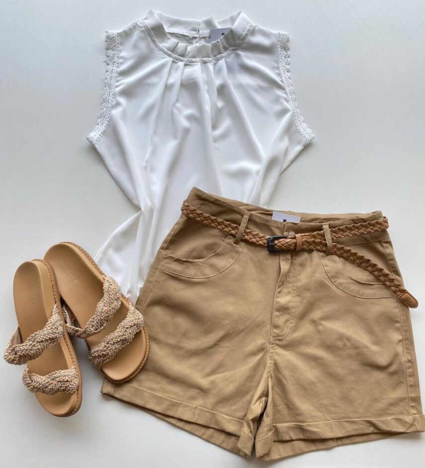 Regata Feminina Crepe Luna com Detalhe em Guipir Off White - Fernanda Ramos Store