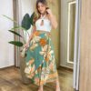 Saia Feminina Midi Envelope Nicole Verde Estampada - Fernanda Ramos Store