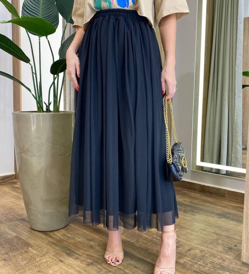 Saia Midi Feminina Angelina de Tule Preta - Fernanda Ramos Store