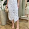 Saia Midi Feminina Katharine Crochê Off White - Fernanda Ramos Store