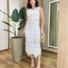 Saia Midi Feminina Katharine Crochê Off White - Fernanda Ramos Store