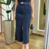 Saia Midi Feminina Raissa com Fenda Jeans Preta 1256P - Fernanda Ramos Store