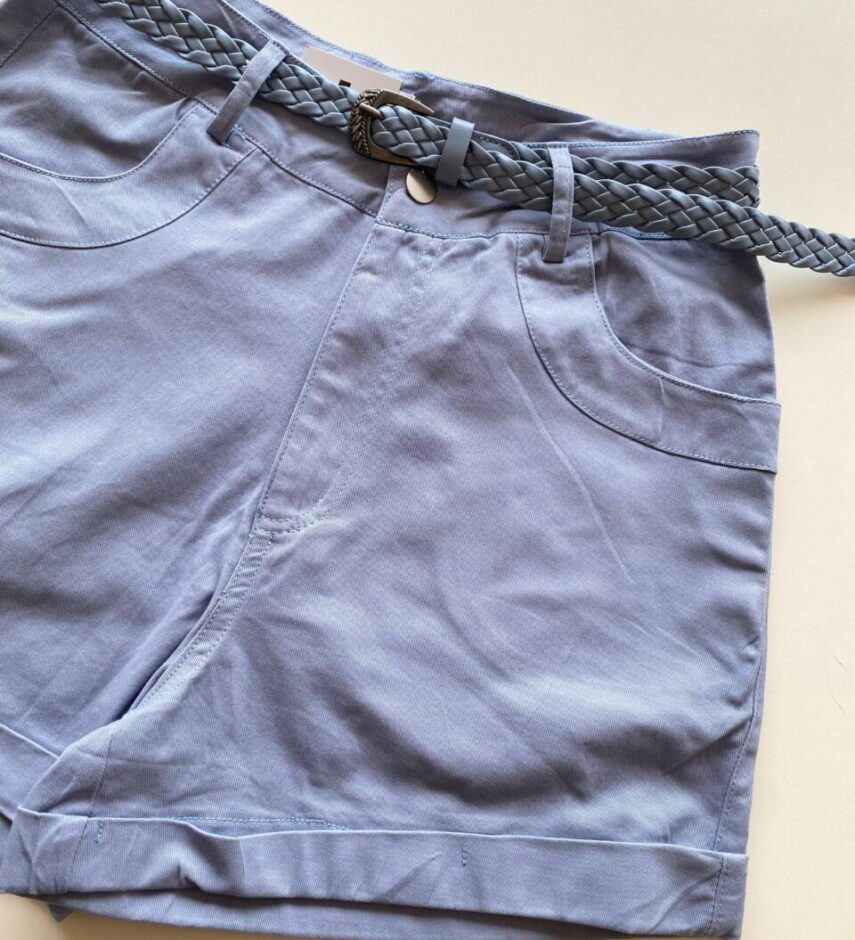 Short Feminino Celine Sarja com Elastano e Cinto Azul - Fernanda Ramos Store