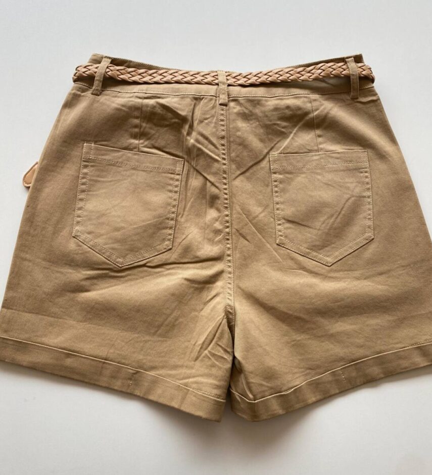 Short Feminino Celine Sarja com Elastano e Cinto Caramelo - Fernanda Ramos Store
