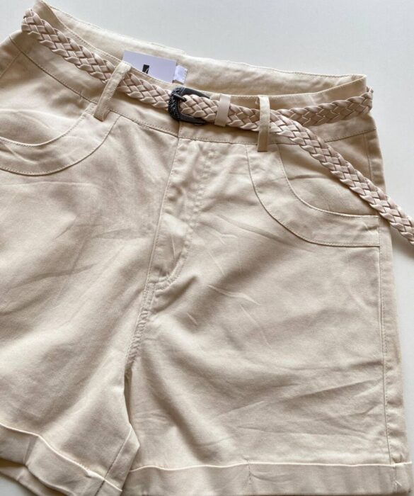 Short Feminino Celine Sarja com Elastano e Cinto Nude - Fernanda Ramos Store