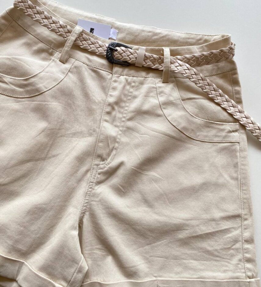 Short Feminino Celine Sarja com Elastano e Cinto Nude - Fernanda Ramos Store