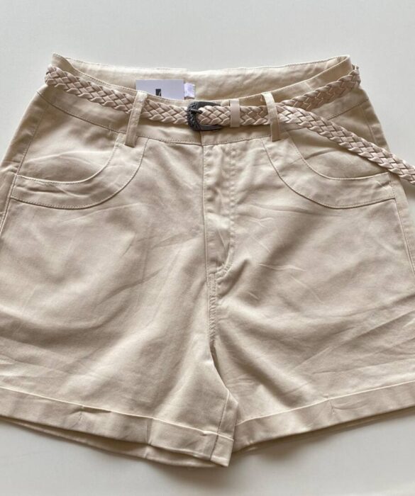 Short Feminino Celine Sarja com Elastano e Cinto Nude - Fernanda Ramos Store