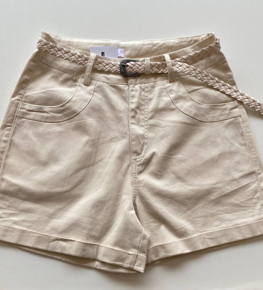 Short Feminino Celine Sarja com Elastano e Cinto Nude - Fernanda Ramos Store