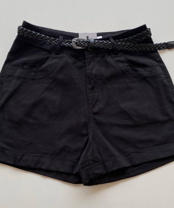 Short Feminino Celine Sarja com Elastano e Cinto Preto - Fernanda Ramos Store