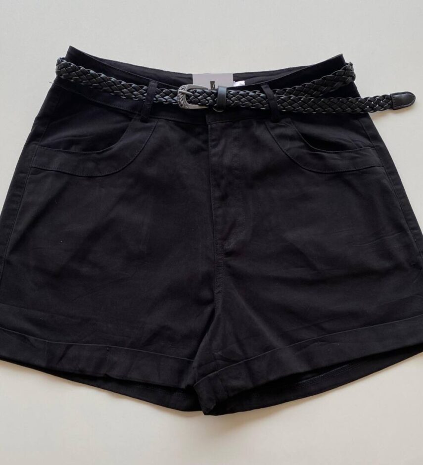 Short Feminino Celine Sarja com Elastano e Cinto Preto - Fernanda Ramos Store