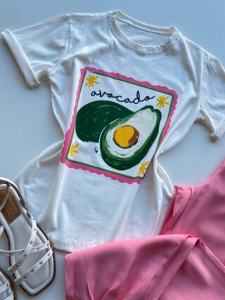 T-shirt Feminina Manga Curta Dora Off White Avocado - Fernanda Ramos Store